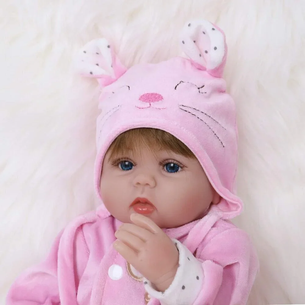 🆕16nch Soft Cloth Body Newborn Baby Doll Poseable Limbs Pink Mouse Doll Girl